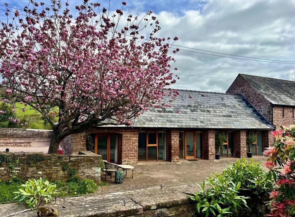 accomodation at abenhall with a blooming tree outside
